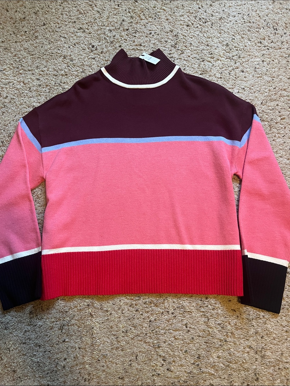 Talbots Colorblock Mockneck Sweater in Burgundy, Pink, Lilac and White